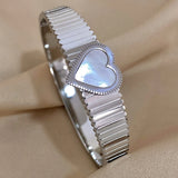 Stainless Steel Inlaid Shell Heart Bangle 18K Plated Jewelry