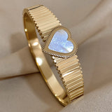 Stainless Steel Inlaid Shell Heart Bangle 18K Plated Jewelry