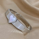 Stainless Steel Inlaid Shell Heart Bangle 18K Plated Jewelry