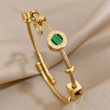 Malachite Roman Letters Charm Bangles Bracelets for Women