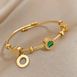 Malachite Roman Letters Charm Bangles Bracelets for Women