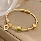 Malachite Roman Letters Charm Bangles Bracelets for Women