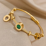 Malachite Roman Letters Charm Bangles Bracelets for Women