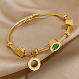 Malachite Roman Letters Charm Bangles Bracelets for Women