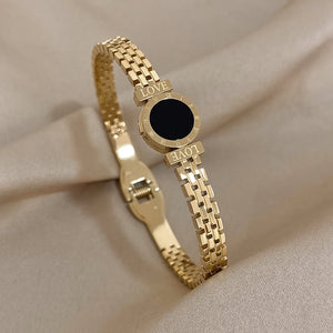 316L Stainless Steel Roman Numbers Bangles Bracelets for Women