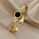 316L Stainless Steel Roman Numbers Bangles Bracelets for Women