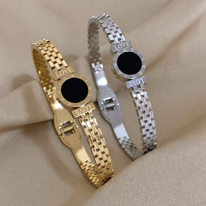 316L Stainless Steel Roman Numbers Bangles Bracelets for Women