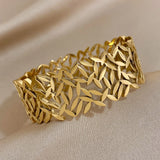 316l Stainless Steel Leaf Charm Wide Bangle Bracelet