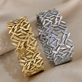 316l Stainless Steel Leaf Charm Wide Bangle Bracelet