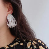 Bohemia Crystal Waterfall Beads Tassel Earrings Champagne