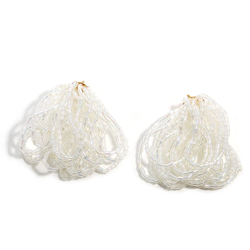 Bohemia Crystal Waterfall Beads Tassel Earrings Champagne