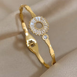 Charm Belt Buckle Coin Square Pendant Steel Bracelet