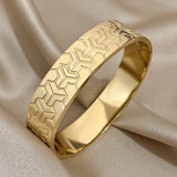 Chunky Charm Geometric Stainless Steel Bangles - Wide Bracelets for Women Men