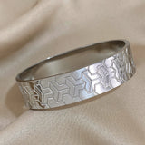 Chunky Charm Geometric Stainless Steel Bangles - Wide Bracelets for Women Men