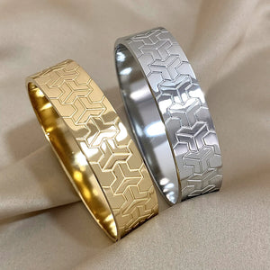 Chunky Charm Geometric Stainless Steel Bangles - Wide Bracelets for Women Men