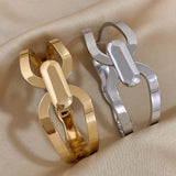 Chunky Punk Charm Leaf Wide Big Coin Stainless Steel Wide Bangle