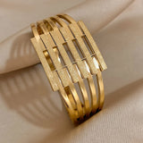 Chunky Punk Charm Leaf Wide Big Coin Stainless Steel Wide Bangle