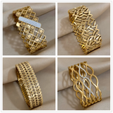 Chunky Punk Charm Leaf Wide Big Coin Stainless Steel Wide Bangle