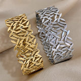 Chunky Punk Charm Leaf Wide Big Coin Stainless Steel Wide Bangle
