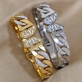 Chunky Stainless Steel Zircon Cuban Chain Butterfly Thick Bangle Bracelet