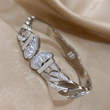 Chunky Stainless Steel Zircon Cuban Chain Butterfly Thick Bangle Bracelet