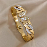 Chunky Stainless Steel Zircon Cuban Chain Butterfly Thick Bangle Bracelet