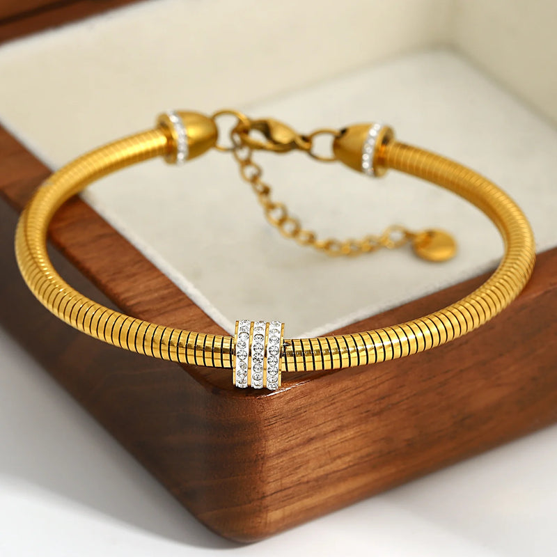 Zircon Beads Stainless Steel Bracelet for Women Plated Jewelry