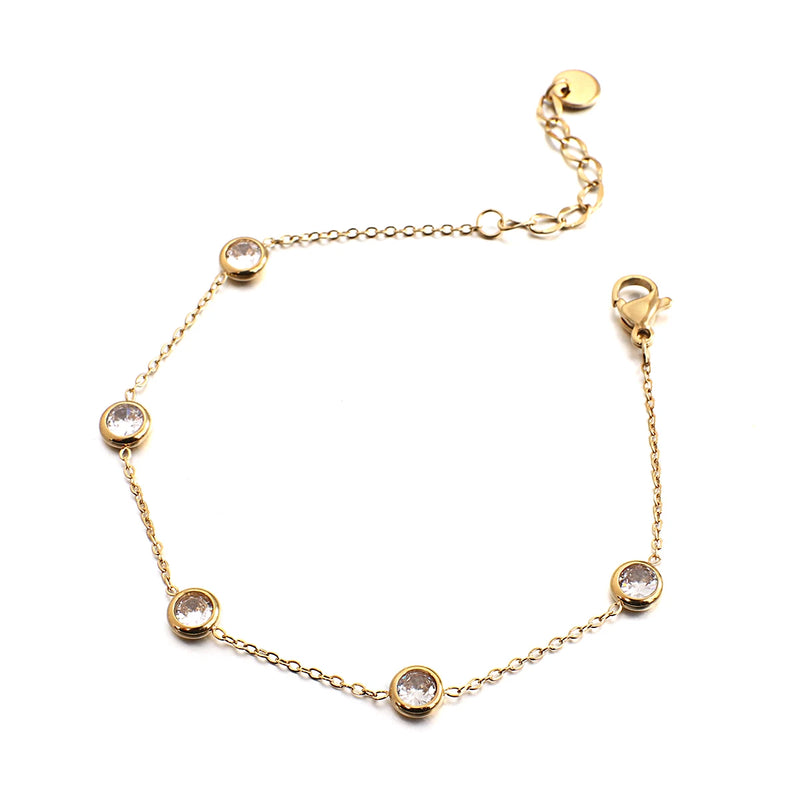 Retro Zircon Charm Bracelet Women Stainless Steel Thin Chain Jewelry Gift