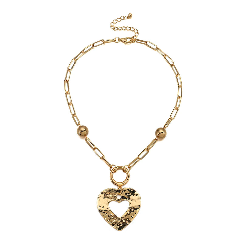 Punk Big Love Pendant Necklace Heart Long Chain Collier Couple Jewelry