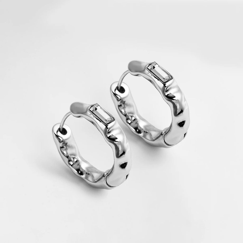 Silver Zircon Small Hoop Earrings Minimalist French Earrings