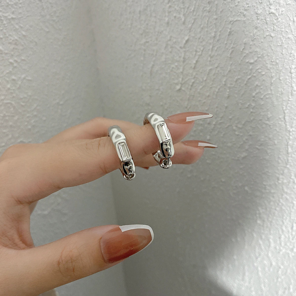 Silver Zircon Small Hoop Earrings Minimalist French Earrings