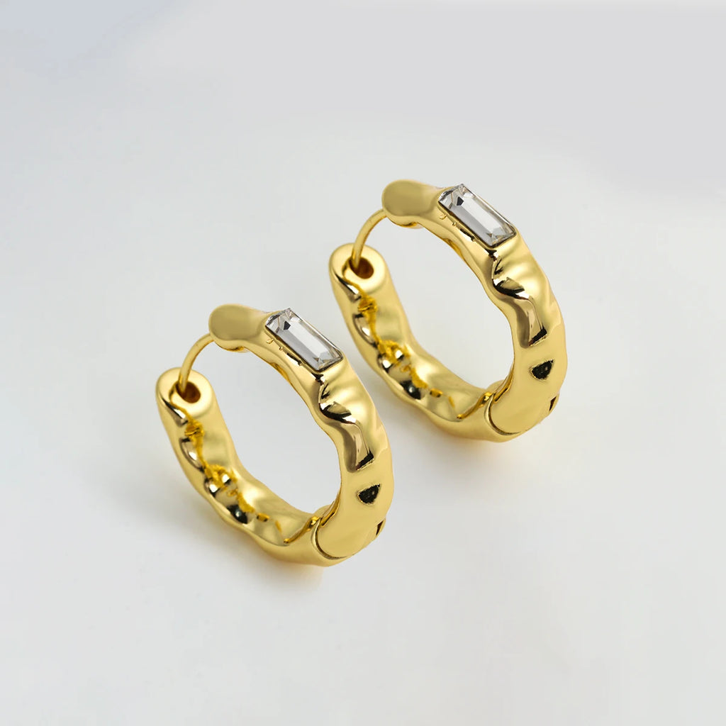 Silver Zircon Small Hoop Earrings Minimalist French Earrings
