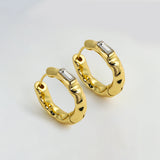Silver Zircon Small Hoop Earrings Minimalist French Earrings