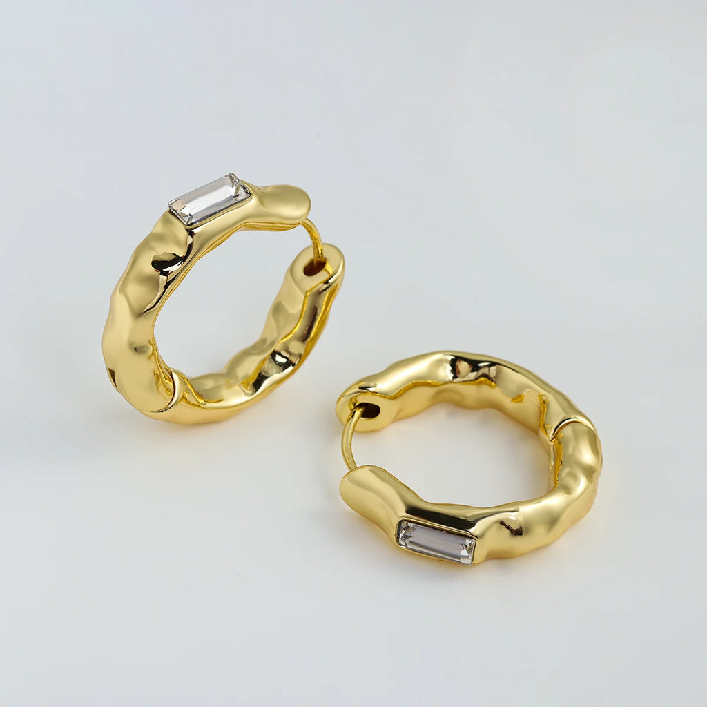 Silver Zircon Small Hoop Earrings Minimalist French Earrings