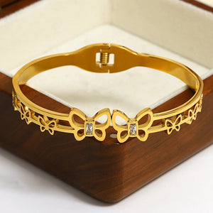 Butterfly Stainless Steel Bracelet with Zirconia Cuff