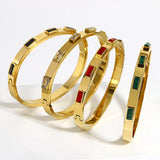 Green Cubic Zirconia Bracelet Bangle Stainless Steel High Party Jewelry