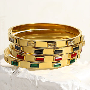 Green Cubic Zirconia Bracelet Bangle Stainless Steel High Party Jewelry