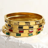 Green Cubic Zirconia Bracelet Bangle Stainless Steel High Party Jewelry