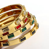 Green Cubic Zirconia Bracelet Bangle Stainless Steel High Party Jewelry