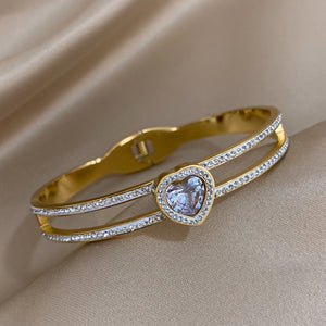 Gold-Plated Zircon Stainless Steel Bracelet Heart Shape