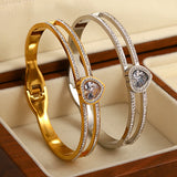 Gold-Plated Zircon Stainless Steel Bracelet Heart Shape