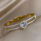 Gold-Plated Zircon Stainless Steel Bracelet Heart Shape