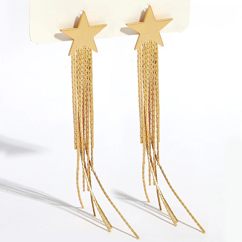Metal Star Tassel Drop Earrings for Women Party Jewelry
