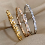 Inlaid Rhinestone Stainless Steel Bangle Bracelet