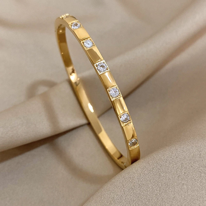 Inlaid Rhinestone Stainless Steel Bangle Bracelet
