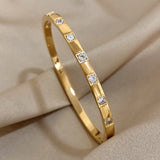 Inlaid Rhinestone Stainless Steel Bangle Bracelet