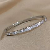 Inlaid Rhinestone Stainless Steel Bangle Bracelet