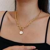 Silver Acrylic Round Pendant Necklaces Thick Chain Punk Collar Necklace
