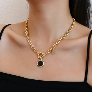 Silver Acrylic Round Pendant Necklaces Thick Chain Punk Collar Necklace