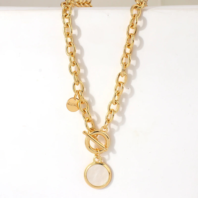 Silver Acrylic Round Pendant Necklaces Thick Chain Punk Collar Necklace